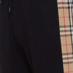 Pre Owned Burberry Black Cotton Vintage Check Logo Side Stripe Detail Joggers XS