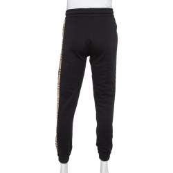Pre Owned Burberry Black Cotton Vintage Check Logo Side Stripe Detail Joggers XS