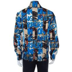 Burberry Blue Graffiti Printed Synthetic Zipper Front Shell Jacket XL