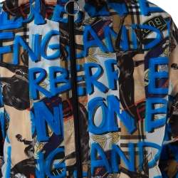 Pre Owned Burberry Blue Graffiti Printed Synthetic Zipper Front Shell Jacket XL