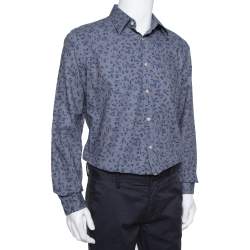 Pre Owned Burberry Grey Floral Print Cotton Connock Button Front Shirt L