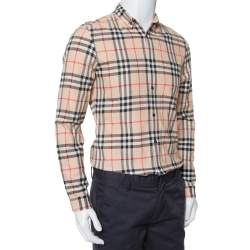 مملوكة مسبقًا قميص بربري بريت كاروهات نوفا بيج بأزرار أمامية مقاس صغير - سمول