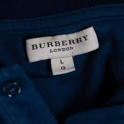 Pre Owned تي شيرت بولو بربري اتكينس ياقة متباينة بيكيه قطن أزرق مخضر داكن مقاس كبير (لارج)