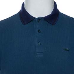 Pre Owned تي شيرت بولو بربري اتكينس ياقة متباينة بيكيه قطن أزرق مخضر داكن مقاس كبير (لارج)