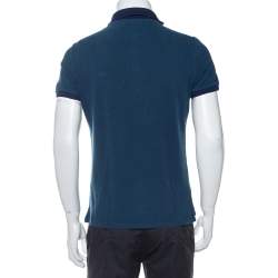 Pre Owned تي شيرت بولو بربري اتكينس ياقة متباينة بيكيه قطن أزرق مخضر داكن مقاس كبير (لارج)