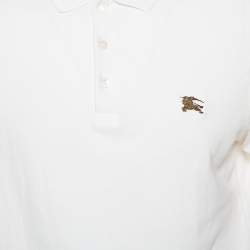 Pre Owned تي شيرت بولو بربري بريت بيكيه قطن أبيض مقاس كبير (لارج)