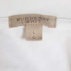 Pre Owned تي شيرت بولو بربري بريت بيكيه قطن أبيض مقاس كبير (لارج)