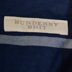 Pre Owned Burberry Brit Navy Blue Checkered Cotton Button Front Shirt XS