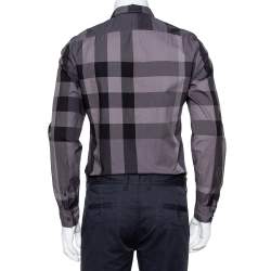 مملوكة مسبقًا قميص بربري بريت كاروهات رصاصي داكن بأزرار أمامية مقاس صغير - سمول