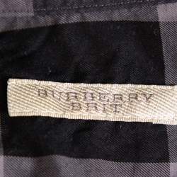 مملوكة مسبقًا قميص بربري بريت كاروهات رصاصي داكن بأزرار أمامية مقاس صغير - سمول