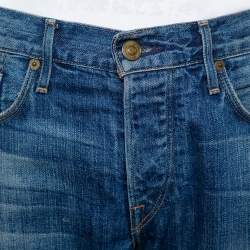 مملوكة مسبقًا Burberry Brit Navy Blue Washed Effect Denim Straight Leg Jeans M