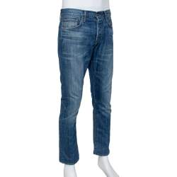مملوكة مسبقًا Burberry Brit Navy Blue Washed Effect Denim Straight Leg Jeans M