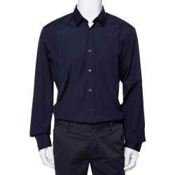 Pre Owned Burberry Brit Navy Blue Cotton Nova Check Detail Button Front Shirt XXXL