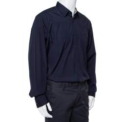 Pre Owned Burberry Brit Navy Blue Cotton Nova Check Detail Button Front Shirt XXXL