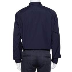 Pre Owned Burberry Brit Navy Blue Cotton Nova Check Detail Button Front Shirt XXXL