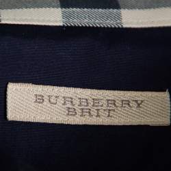 Pre Owned Burberry Brit Navy Blue Cotton Nova Check Detail Button Front Shirt XXXL