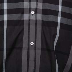 Pre Owned قميص بربري تريفورث أزرار أمامية قطن مربعات نوفا رصاصي مقاس كبير (لارج)