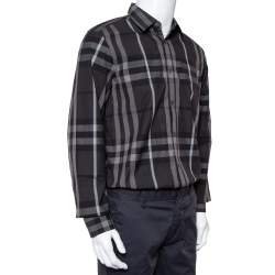 Pre Owned قميص بربري تريفورث أزرار أمامية قطن مربعات نوفا رصاصي مقاس كبير (لارج)