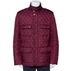 Burberry Brit Burgundy Synthetic Quilted Zip Front Jacket XL