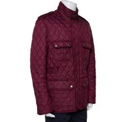 Pre Owned Burberry Brit Burgundy Synthetic Quilted Zip Front Jacket XL