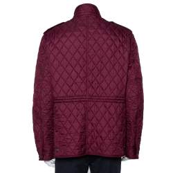 Pre Owned Burberry Brit Burgundy Synthetic Quilted Zip Front Jacket XL