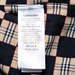 Pre Owned قميص بربري أكمام قصيرة قطن كاروهات بيج وأسود مقاس كبير جدا