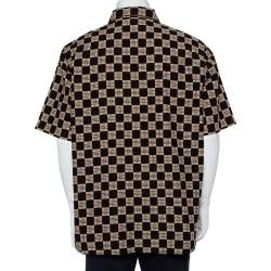 Pre Owned قميص بربري أكمام قصيرة قطن كاروهات بيج وأسود مقاس كبير جدا