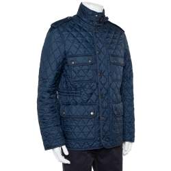 Pre Owned Burberry Brit Navy Blue Synthetic Quilted Russell Field Jacket M