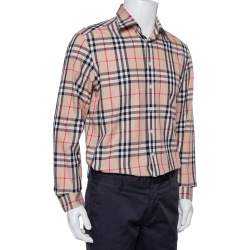 Pre Owned قميص بربري بريت أزرار أمامية قطن كاروهات نوفا بيج مقاس كبير جداً