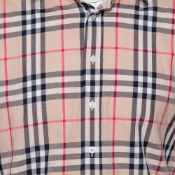 Pre Owned قميص بربري بريت أزرار أمامية قطن كاروهات نوفا بيج مقاس كبير جداً