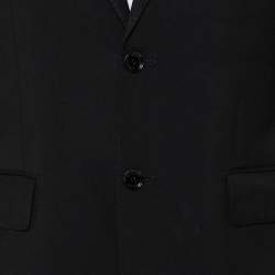 Pre Owned Burberry Black Wool Button Front Blazer M    