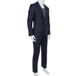 Pre Owned Burberry Navy Blue Wool Formal Suit M