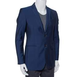 Pre Owned Burberry Blue Wool & Mohair Button Front Milbury Blazer M  