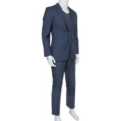 Burberry Navy Blue Patterned Wool Millbank Travel Suit M