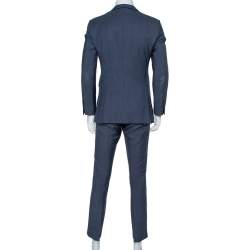 Burberry Navy Blue Patterned Wool Millbank Travel Suit M