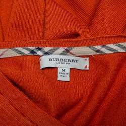 Pre Owned   بلوفر بربري صوف برتقالي محروق رقبة حرف في مقاس متوسط - ميديوم   