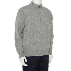 مملوكة مسبقًا Burberry Grey Lambwool Half Zip High Neck Sweater M