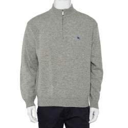 مملوكة مسبقًا Burberry Grey Lambwool Half Zip High Neck Sweater M