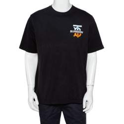 Pre Owned Burberry Black Logo Printed Cotton Crewneck Oversized T-Shirt M