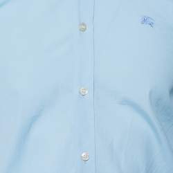 مملوكة مسبقًا قميص بربري قطن أزرق كاروهات نوفا بأزرار أمامية مقاس صغير جدًا - إكس سمول