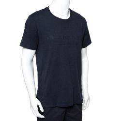 Pre Owned تي شيرت بربري مطبوع شعار الماركة رقبة مستديرة قطن أزرق كحلي مقاس كبير جداً (اكس لارج)