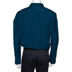 مملوكة مسبقًا Burberry Dark Teal Blue Cotton Button Front Shirt XXL