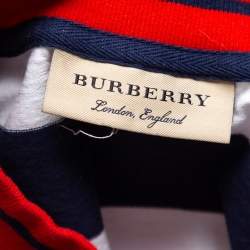 Pre Owned Burberry Blue & White Striped Cotton Contrast Collar T-Shirt M
