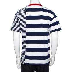 Pre Owned Burberry Blue & White Striped Cotton Contrast Collar T-Shirt M
