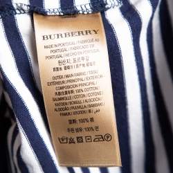 Pre Owned Burberry Blue & White Striped Cotton Contrast Collar T-Shirt M