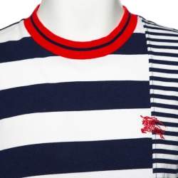 Pre Owned Burberry Blue & White Striped Cotton Contrast Collar T-Shirt M