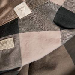 Pre Owned قميص بربري بريت قطن مربعات أخضر أزرار أمامية مقاس وسط (ميديوم)