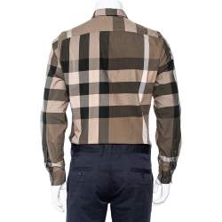 Pre Owned قميص بربري بريت قطن مربعات أخضر أزرار أمامية مقاس وسط (ميديوم)