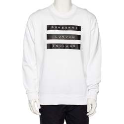 Burberry White Logo Tape Printed Cotton Knit Sweatshirt L 