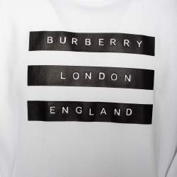 Burberry White Logo Tape Printed Cotton Knit Sweatshirt L 